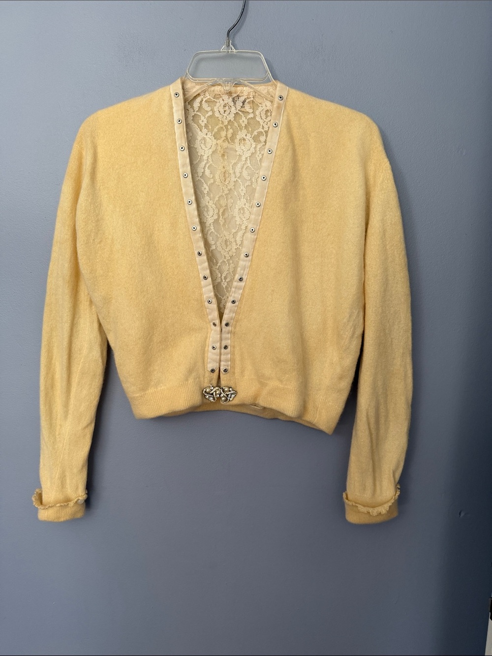 Vintage 1950s 1960s Dalton of America 100% Cashmere Lace Rhinestone Cardigan